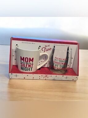 NEW Set of 2 Mom Really Needs A Silent Night Mug & Pairs Well With Wine Glass